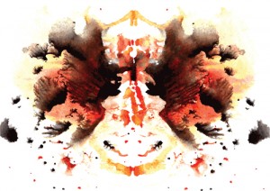watercolor symmetrical Rorschach blot on a white background