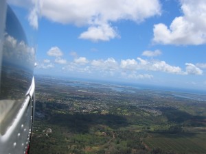 Flying toward Hickam Field and Pearl Harbor