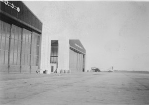 "View of the hangars." (Note B-18 in background)